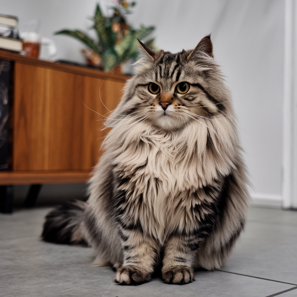 A fluffy tabby cat